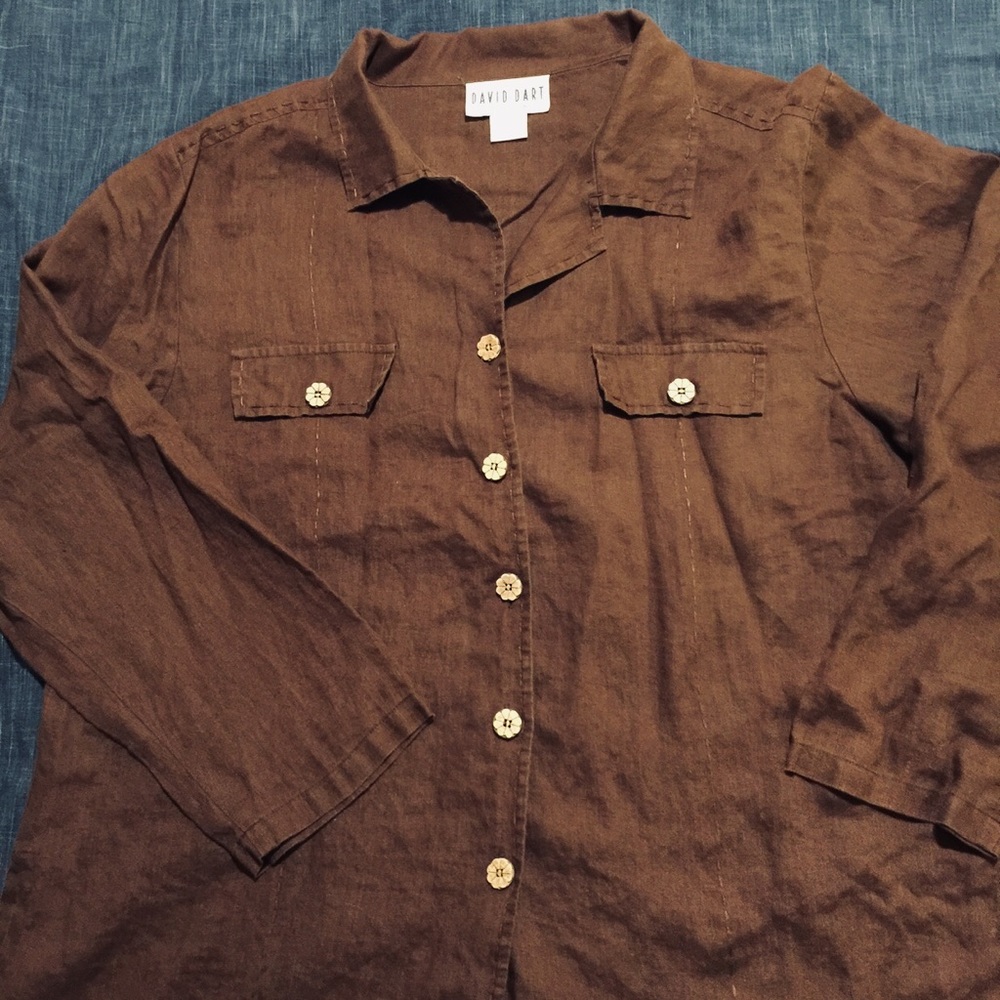 Brown Linen Button up Top